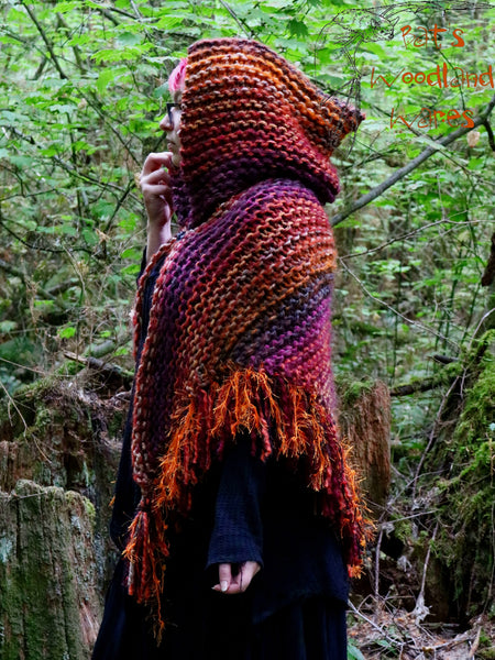 Hooded Fringe Shawl - Broom Rider