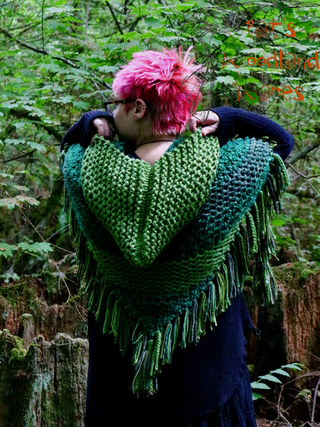 Hooded Fringe Shawl - Gnome Garden