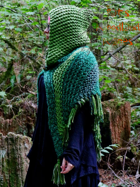 Hooded Fringe Shawl - Gnome Garden