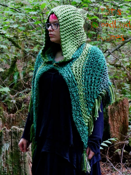 Hooded Fringe Shawl - Gnome Garden