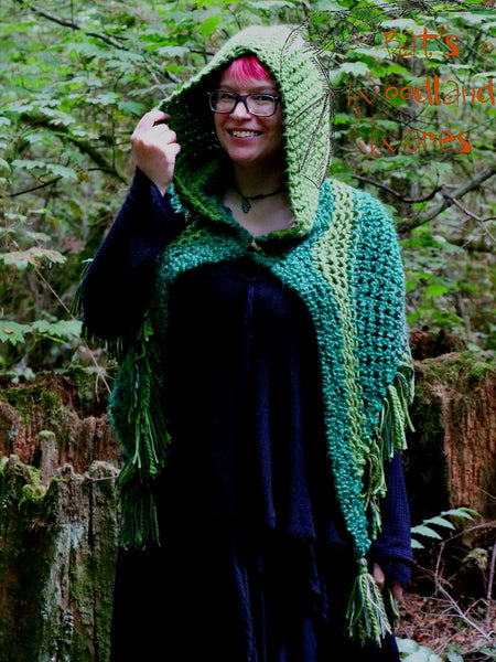 Hooded Fringe Shawl - Gnome Garden