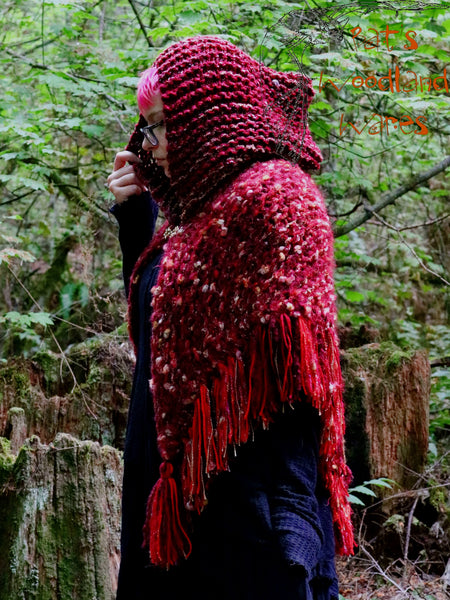 Hooded Fringe Shawl - Fire Conjuror