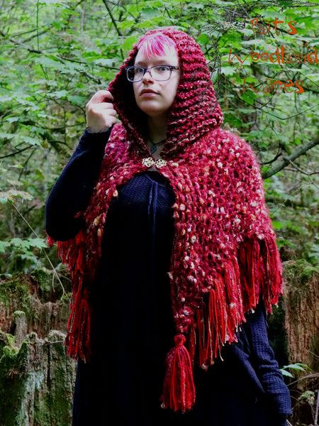 Hooded Fringe Shawl - Fire Conjuror