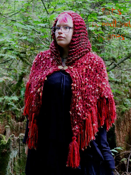 Hooded Fringe Shawl - Fire Conjuror