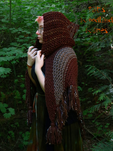 Hooded Fringe Shawl - Druid