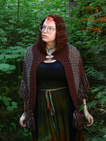 Hooded Fringe Shawl - Druid