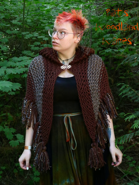 Hooded Fringe Shawl - Druid