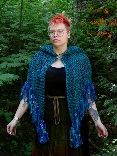 Hooded Fringe Shawl - Sea Hag