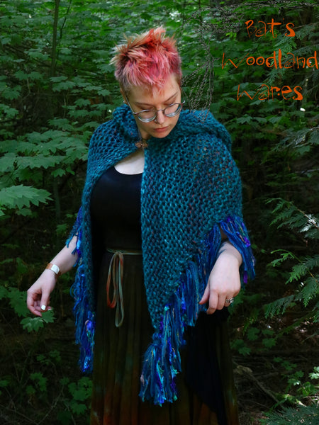 Hooded Fringe Shawl - Sea Hag