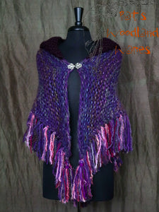 Hooded Fringe Shawl - Sapphire