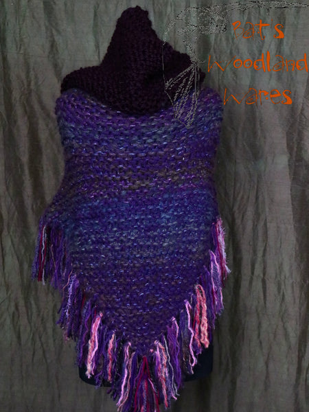 Hooded Fringe Shawl - Sapphire