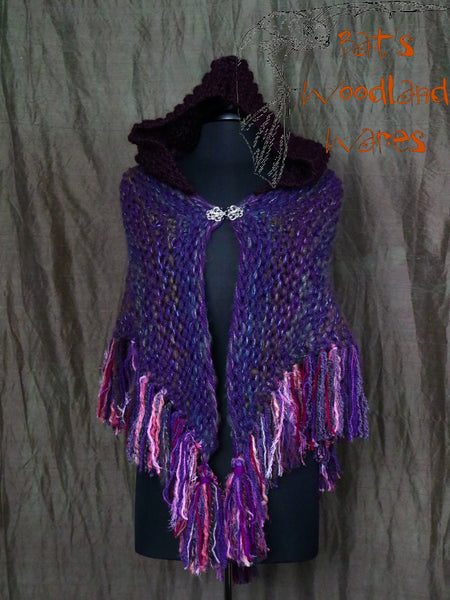 Hooded Fringe Shawl - Sapphire