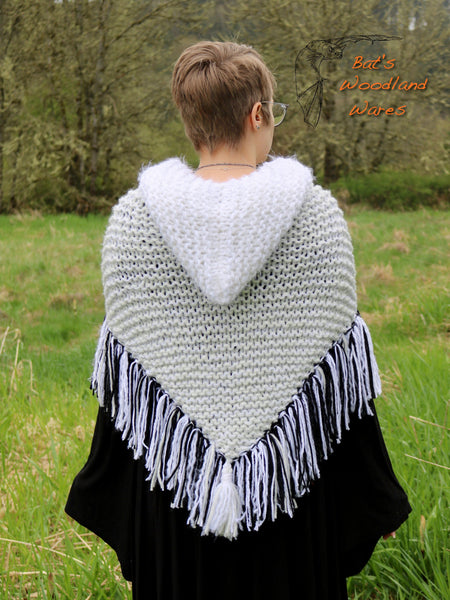 Hooded Fringe Shawl - The Frozen North