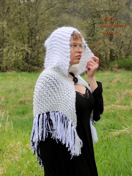 Hooded Fringe Shawl - The Frozen North