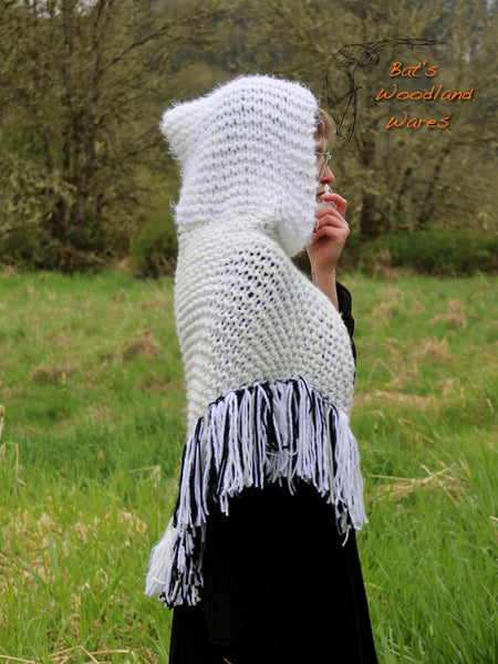 Hooded Fringe Shawl - The Frozen North