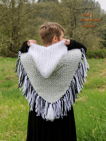 Hooded Fringe Shawl - The Frozen North